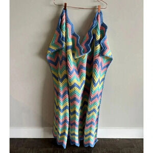 Handmade Crochet Chevron Ripple Stripe Baby Blanket Multicolor Size 52" x 45"